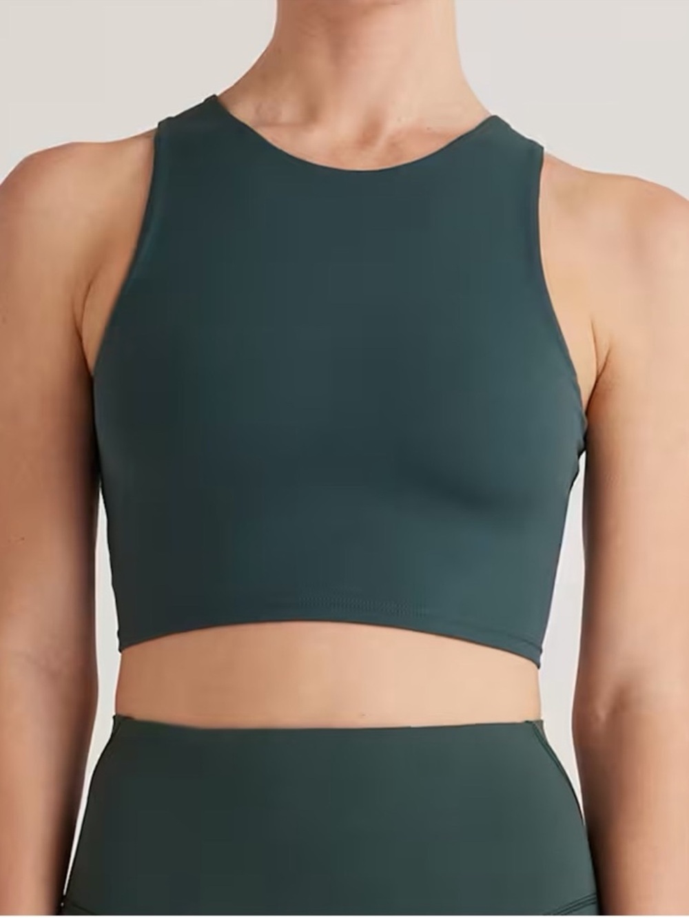 Quince NWT Ultra-Form High-Neck Cropped Tank Forest Green Large Crop Tank Top